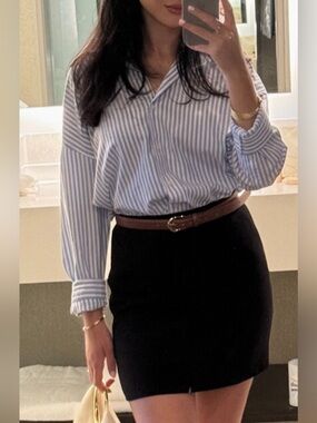 Zara Blue and White Striped Button-Down Shirt